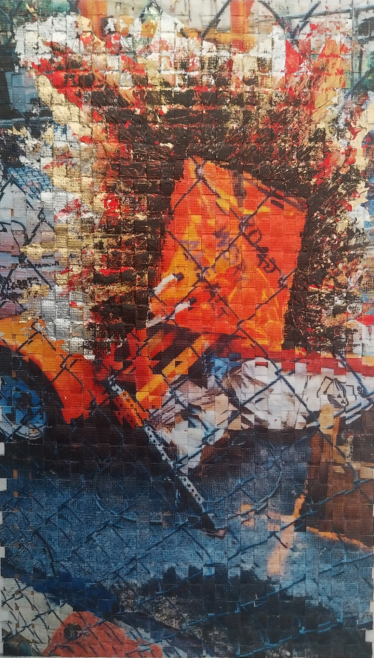Œuvre d'art New York - Transfert de photographie sur matière minérale texturée avec incrustations dorées